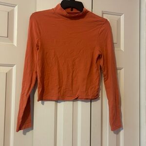 Wild Fable Coral Mock Neck Cropped Long Sleeve Top